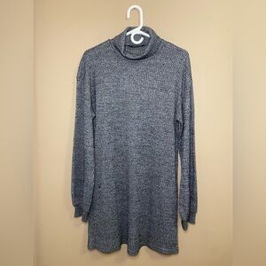 Grey Salt & Pepper Long Sleeve Cowl Neck Turtle Neck Midi Dress